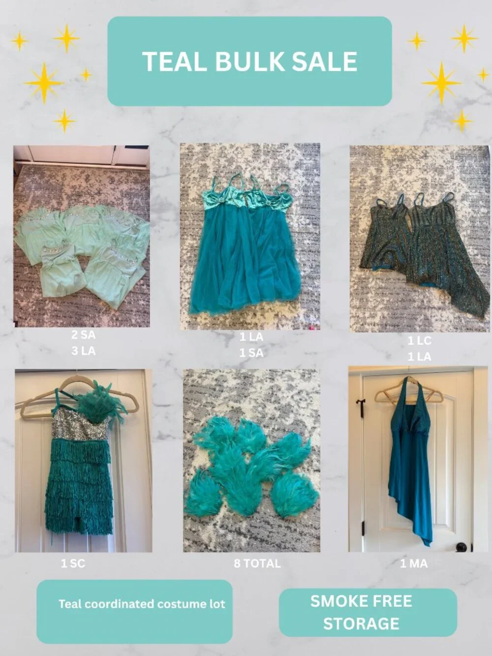 Teal Dance Costume Lot: Bulk Lot: Multiple Sizes